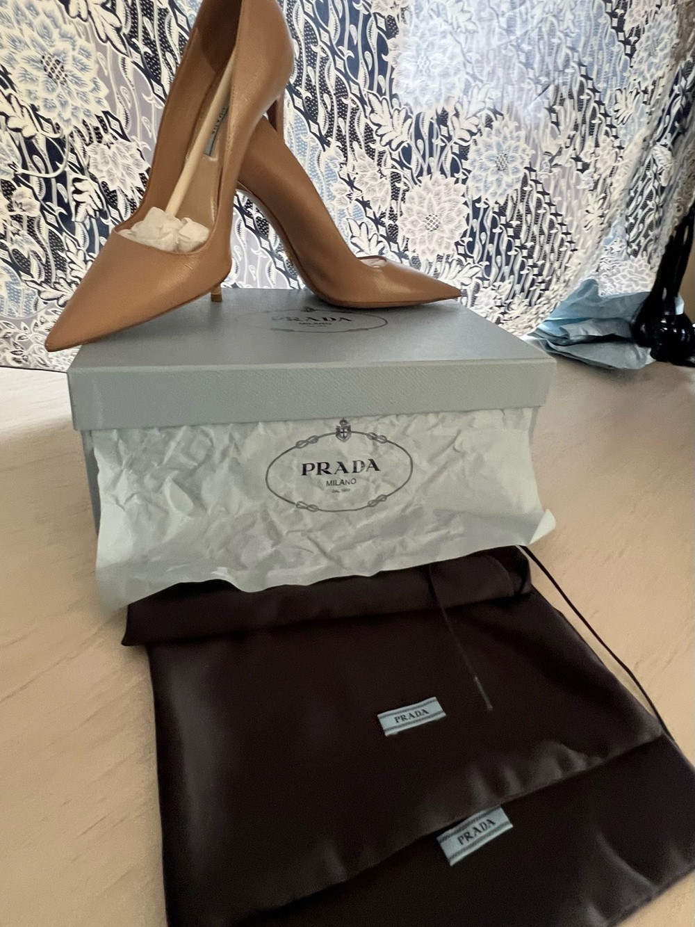Prada Tan Pointed-Toe Leather Pumps